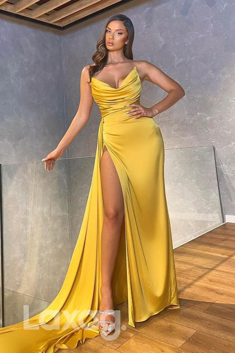 20791 - Strapless Pleats High Split Long Formal Evening Dress|LAXAG