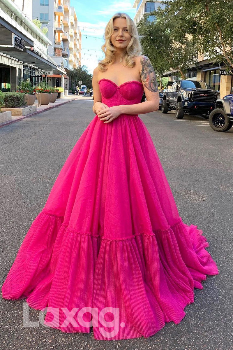 20703 - A-line Sweetheart Fuchsia Long Prom Dress|LAXAG