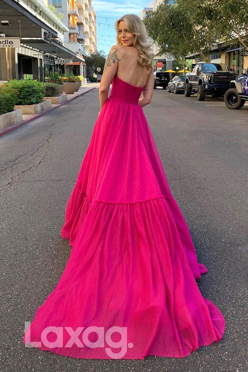 20703 - A-line Sweetheart Fuchsia Long Prom Dress