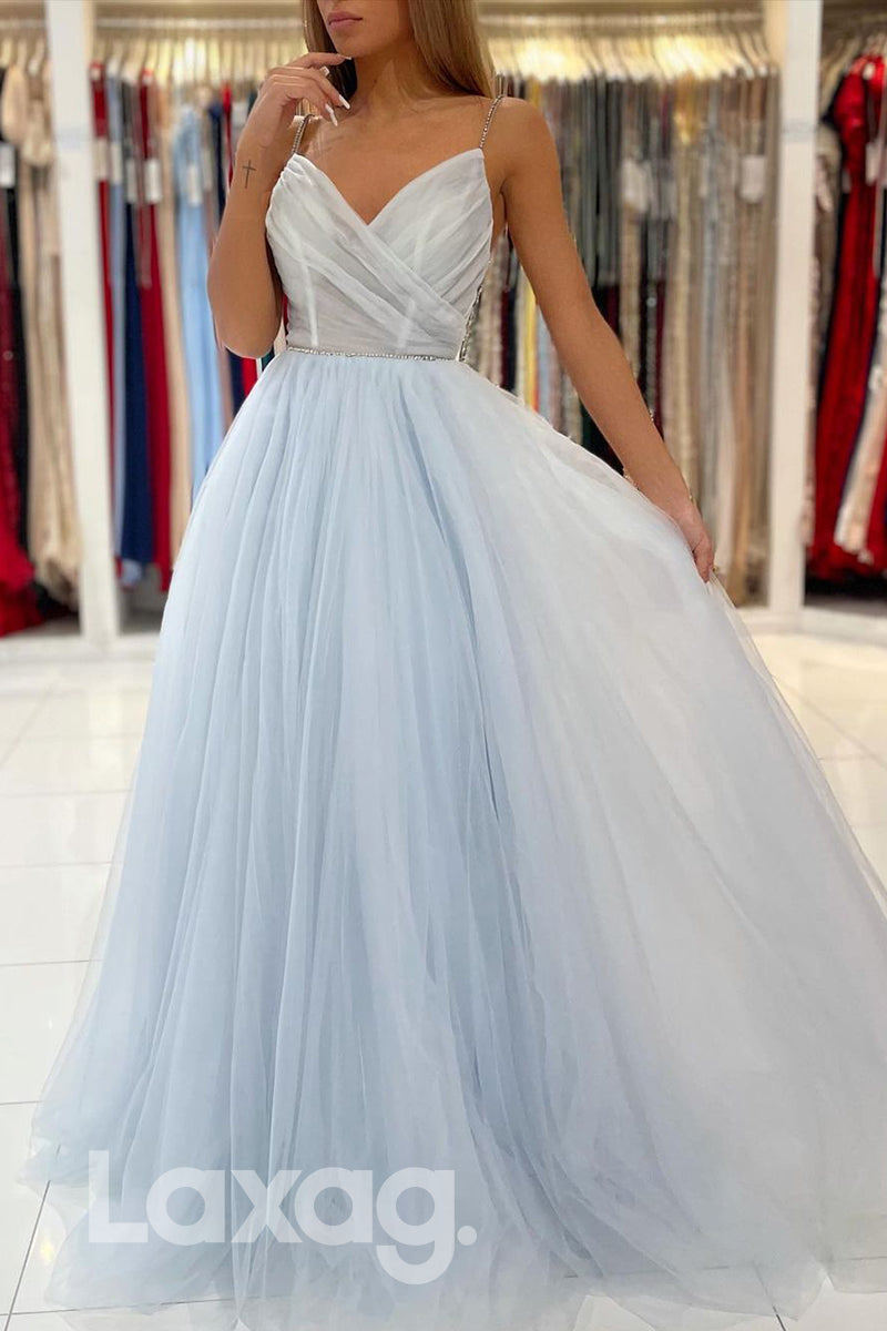 20764 - Spaghetti Straps Beads A-line Long Prom Dress