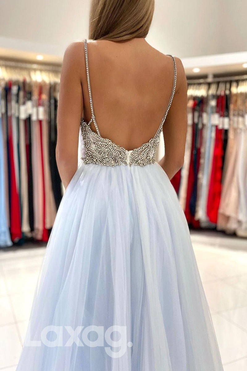 20764 - Spaghetti Straps Beads A-line Long Prom Dress