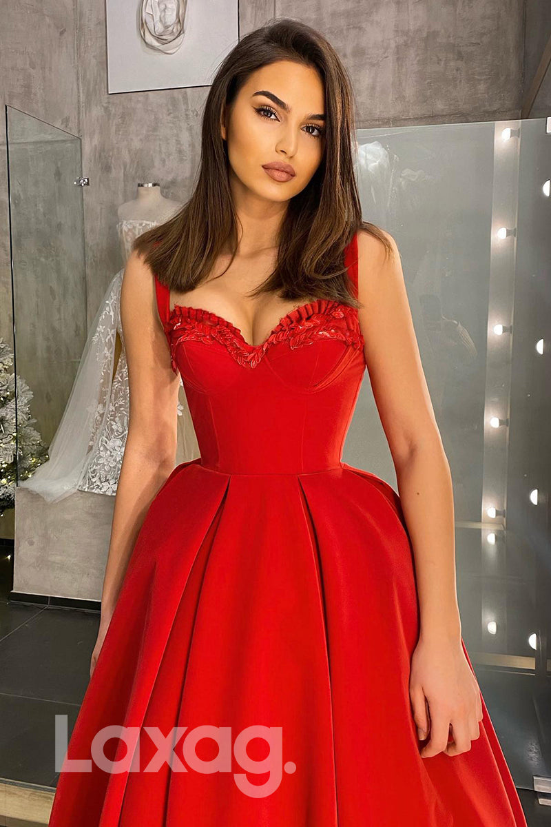 Embellished Tiered Skirt Straps Sweetheart Red A-Line Dress - Fashionpara