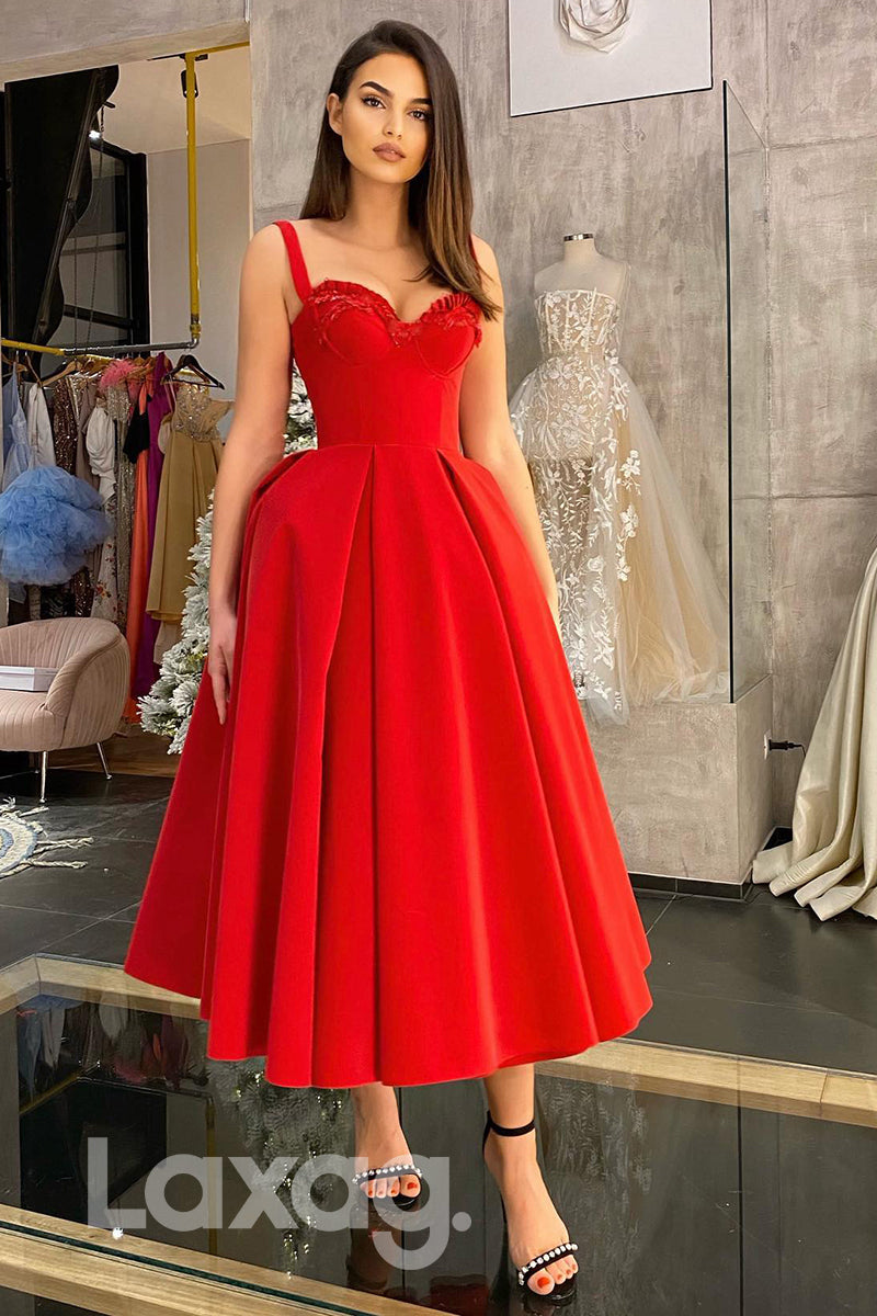 Embellished Tiered Skirt Straps Sweetheart Red A-Line Dress - Fashionpara