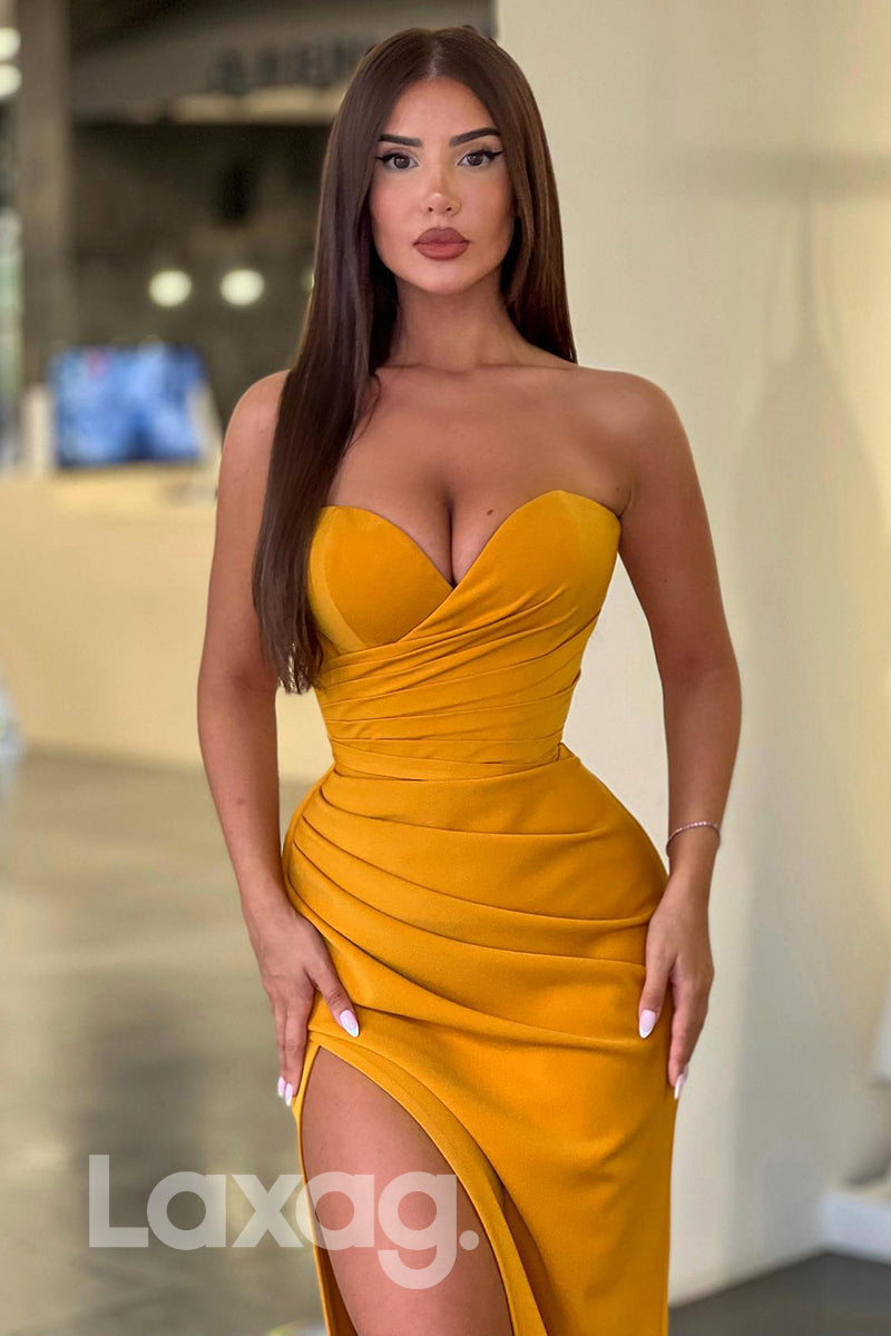 Sweetheart Thigh Slit Party Prom Dress With Swep Train - Fashionpara