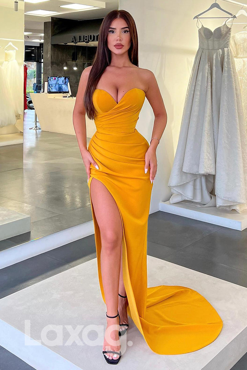 Sweetheart Thigh Slit Party Prom Dress With Swep Train - Fashionpara