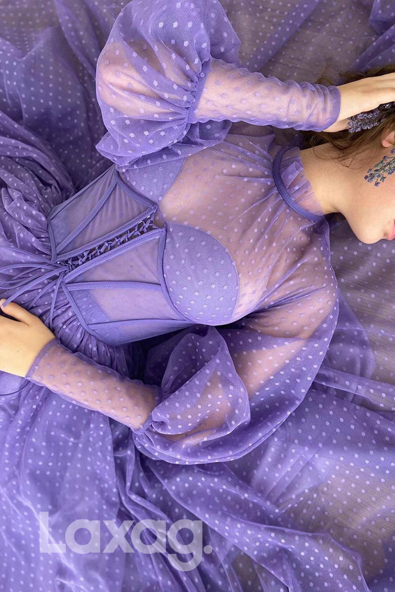 20731 - High Neck Tulle Long Sleeves Vintage Prom Dress with Pockets