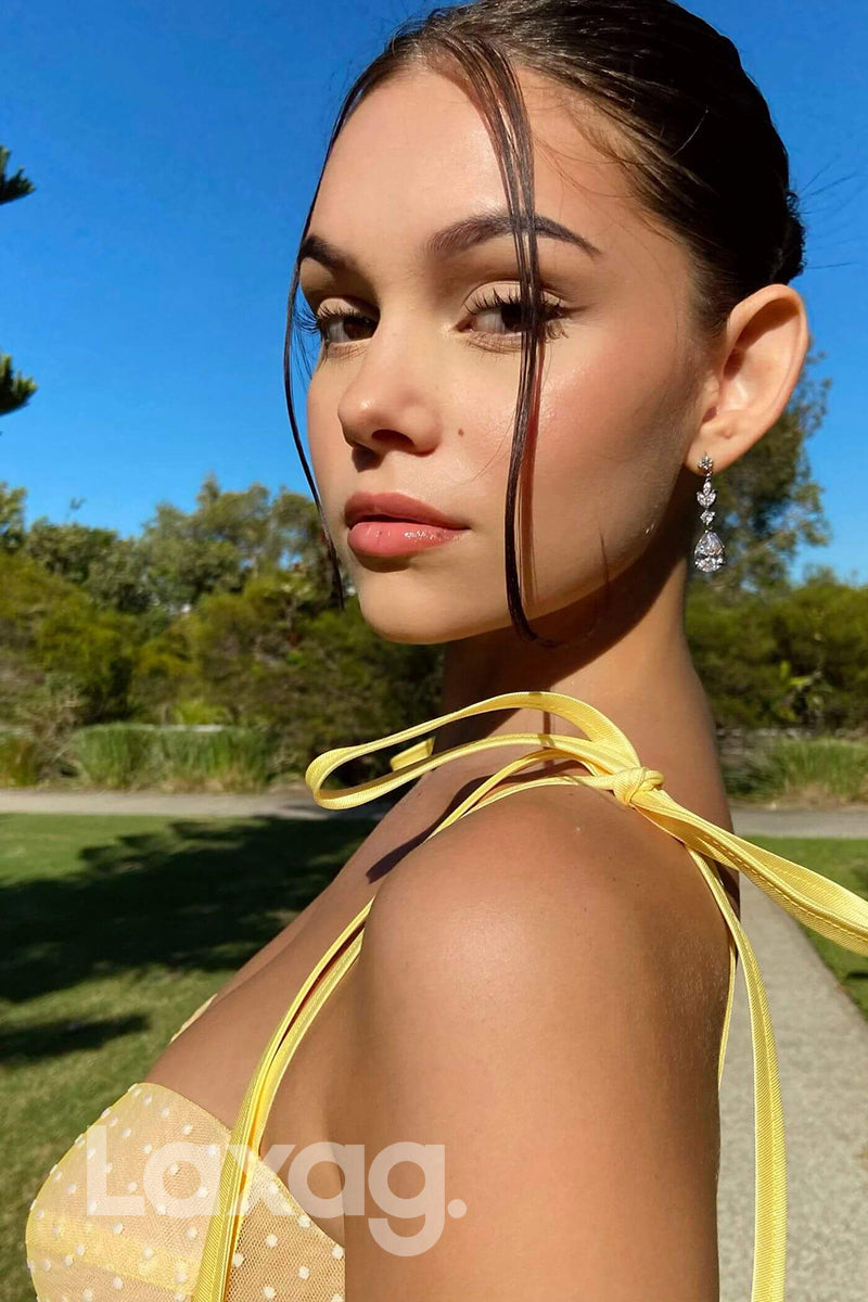 21704 - Spaghetti Straps Sweetheart Yellow Long Prom Dress