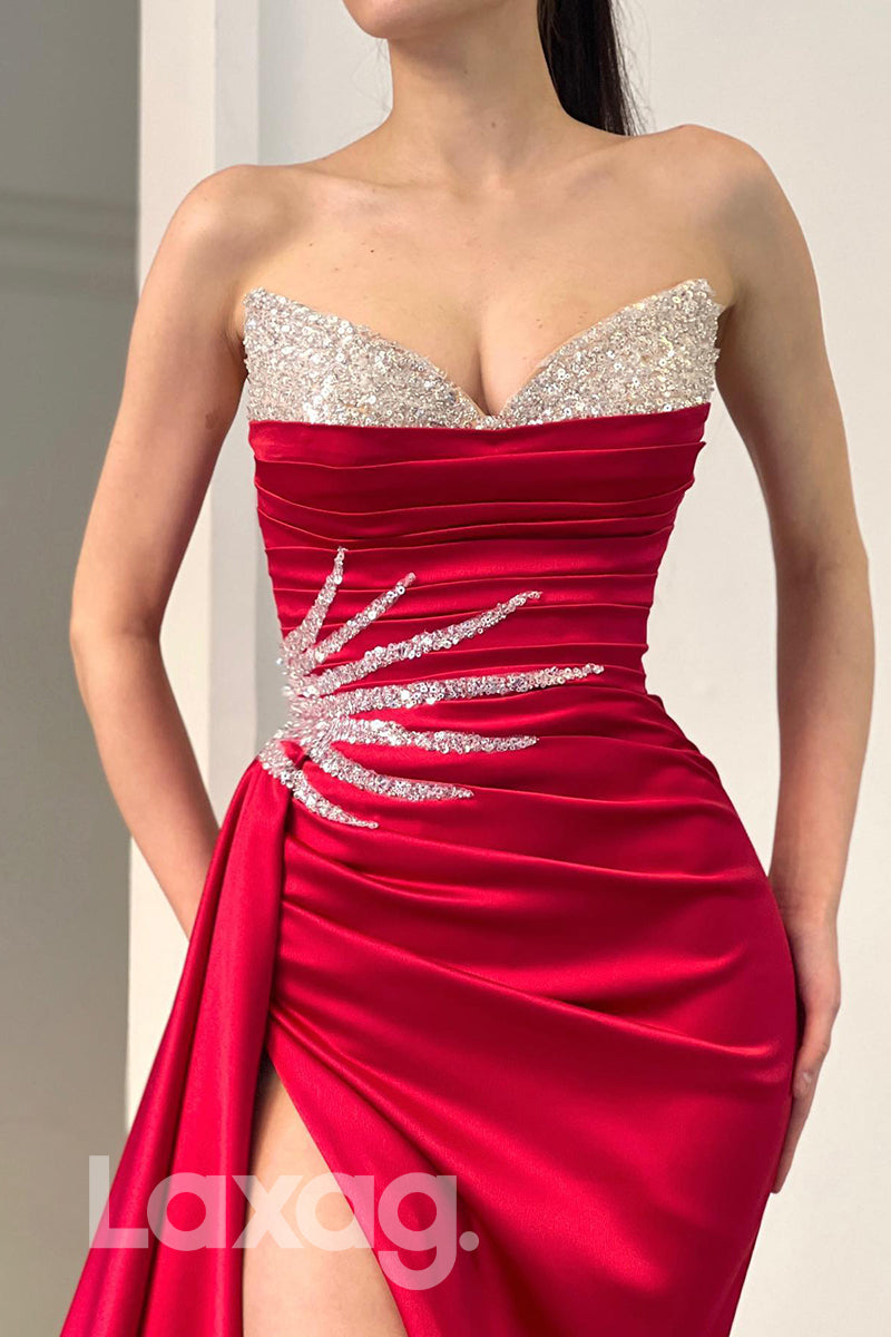 21710 - Sexy V-Neck Beads High Split Long Formal Evening Dress