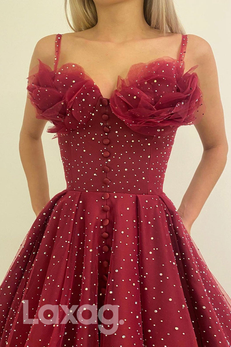 21717 - Spaghetti Straps Burgundy Prom Dress Long