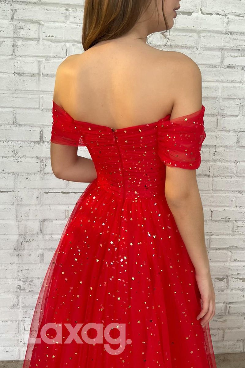 Off Shoulder Sparkly Star A-line Formal Dress - Fashionpara
