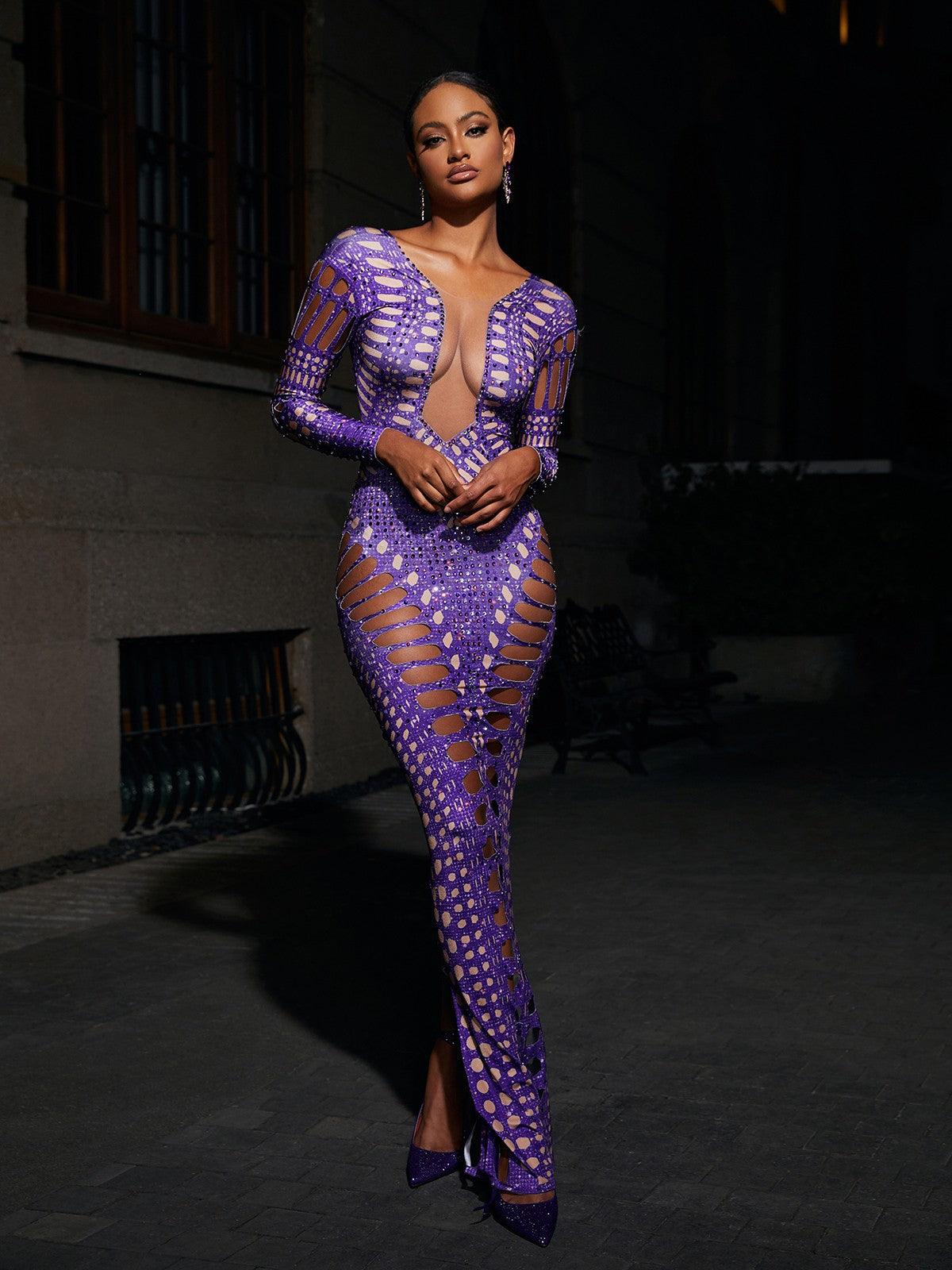 Leocadia Rhinestone Cutout Maxi Dress - View 2