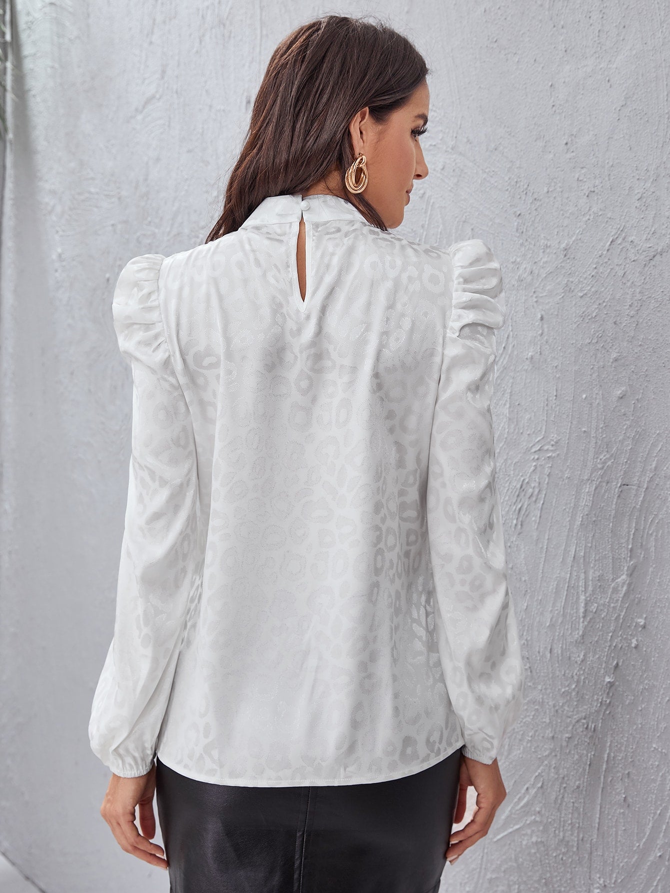 Leopard Print Mock Neck Blouse - Fashionpara