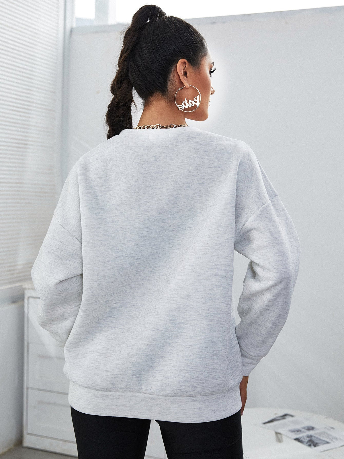 KittenAlarm - Letter Graphic Drop Shoulder Sweatshirt