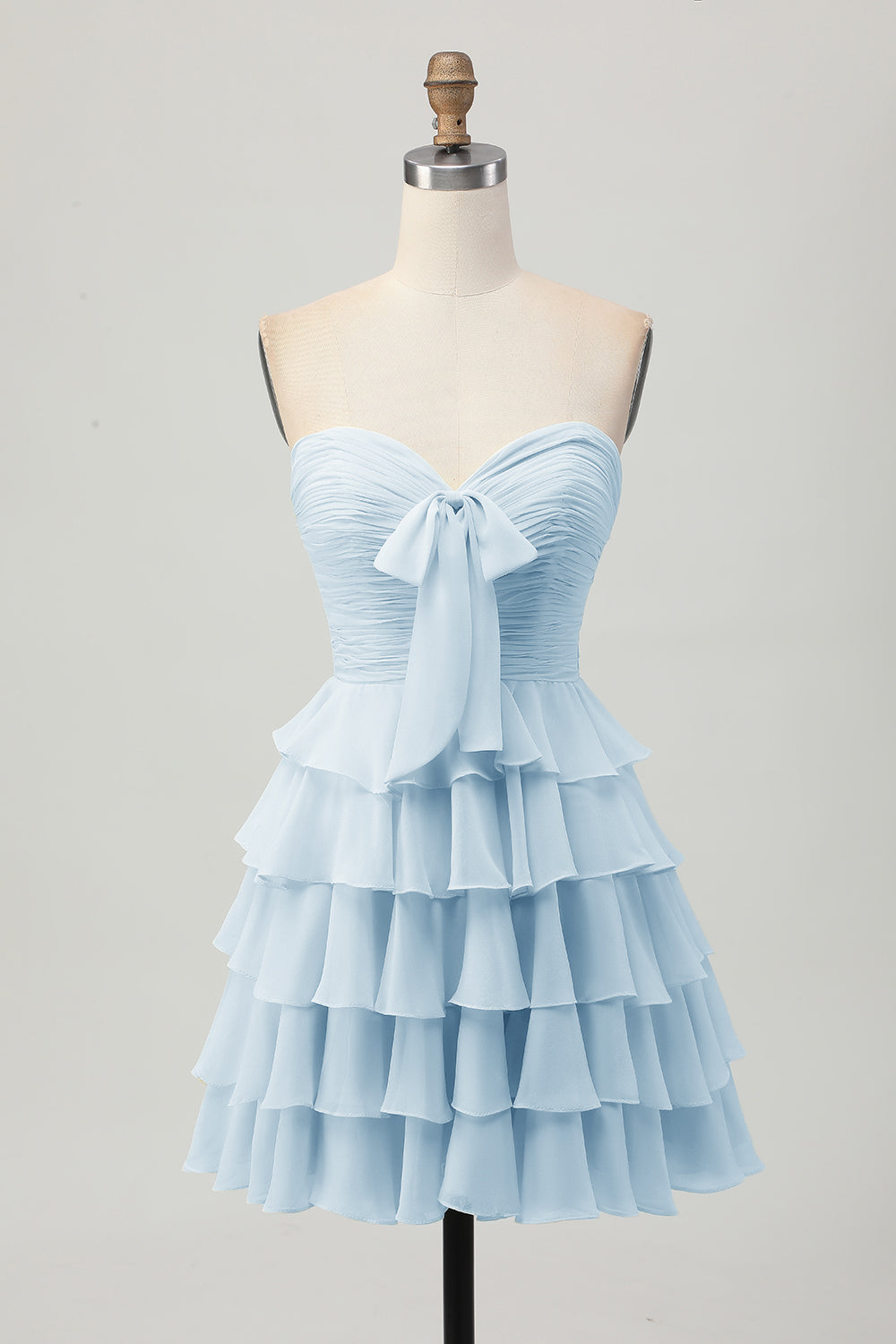Light Yellow Sweetheart Ruched Ruffled Short Homecoming Dress with Bow