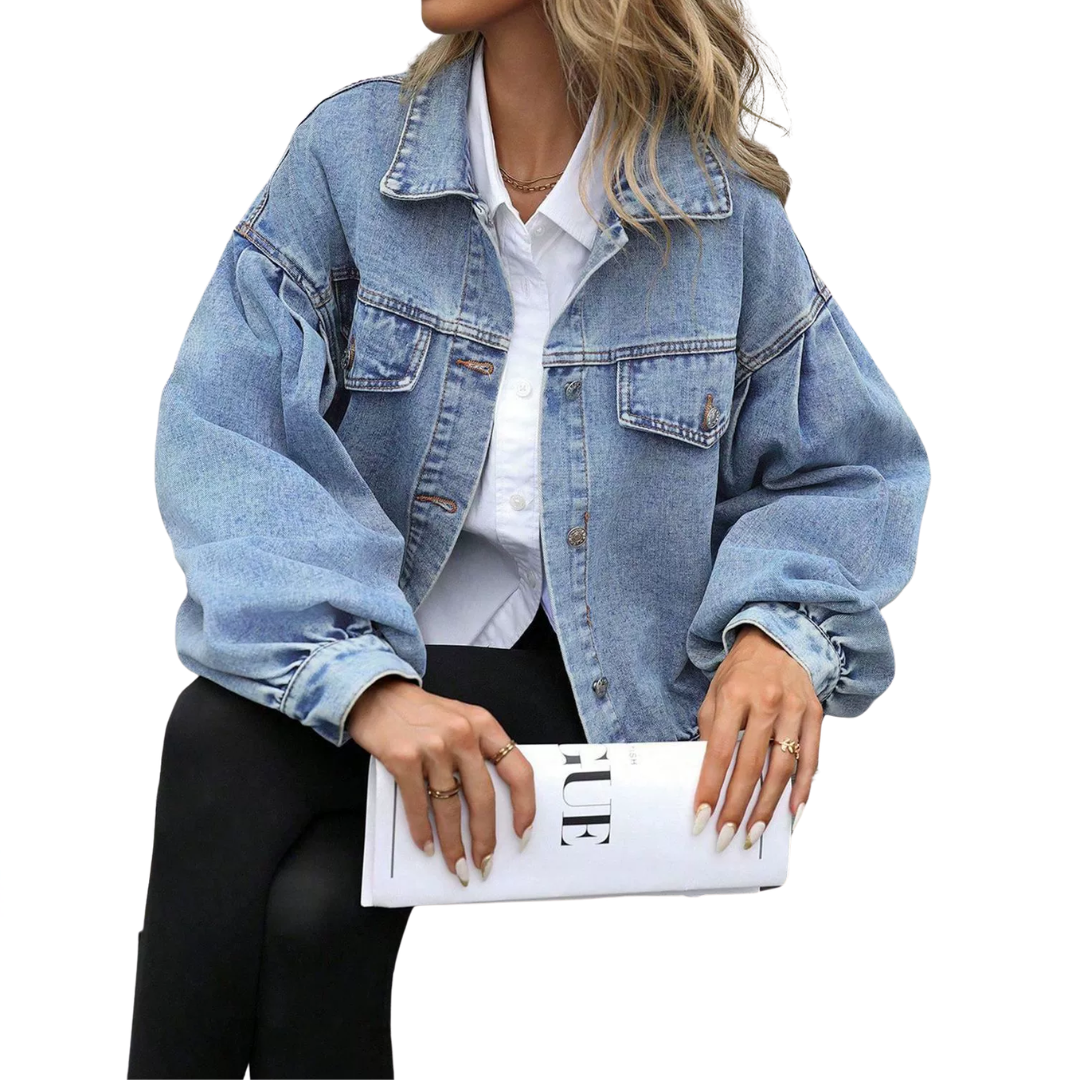 Button Front Collared Oversized Denim Jacket 2