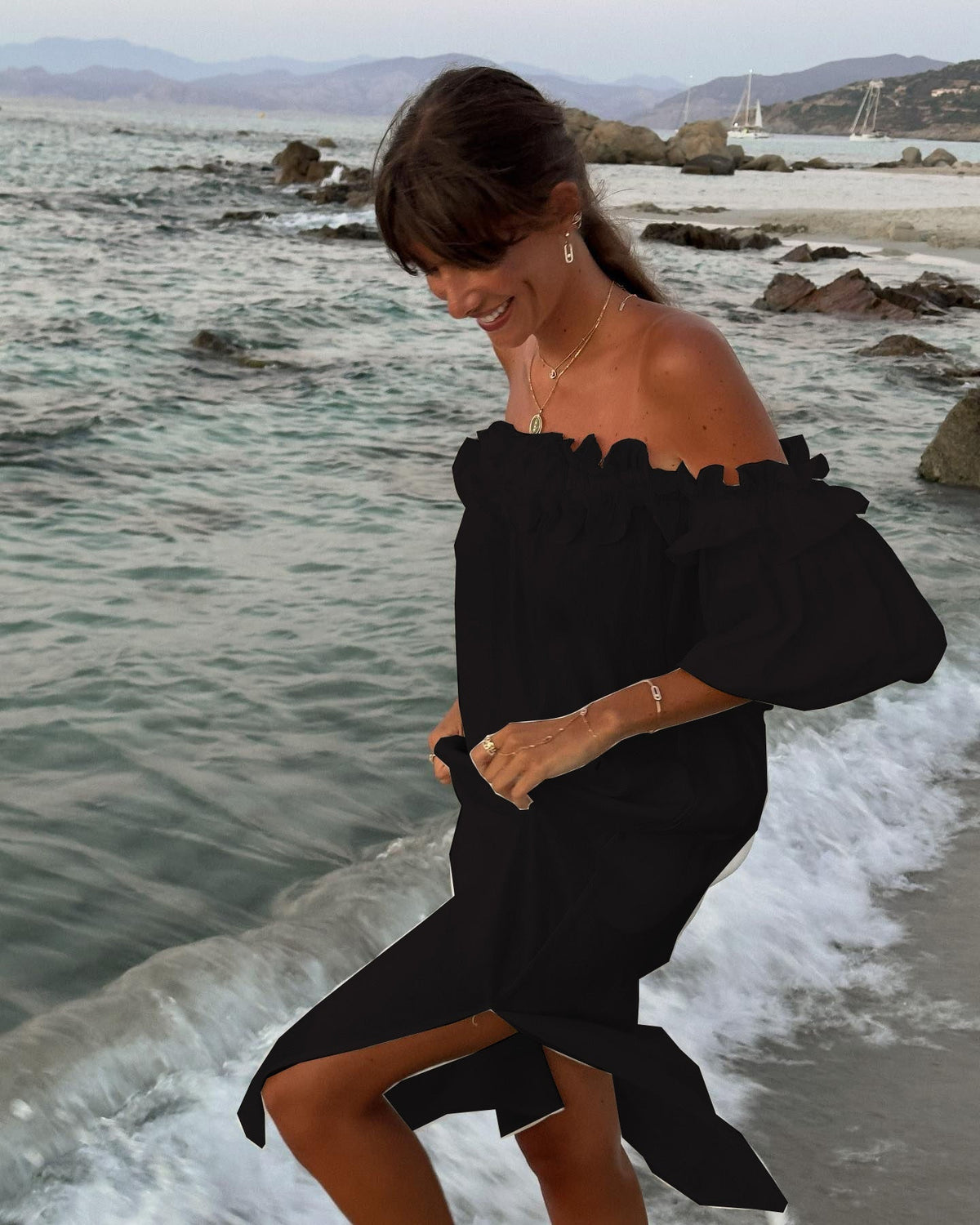Off Shoulder Puff Sleeve High Split Maxi Dress 7