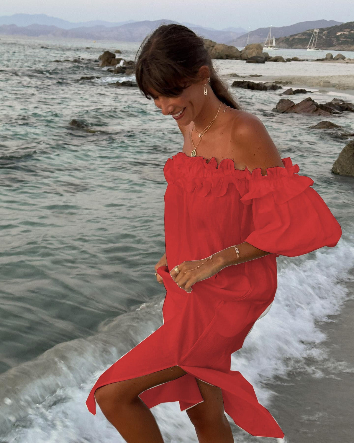 Off Shoulder Puff Sleeve High Split Maxi Dress 8