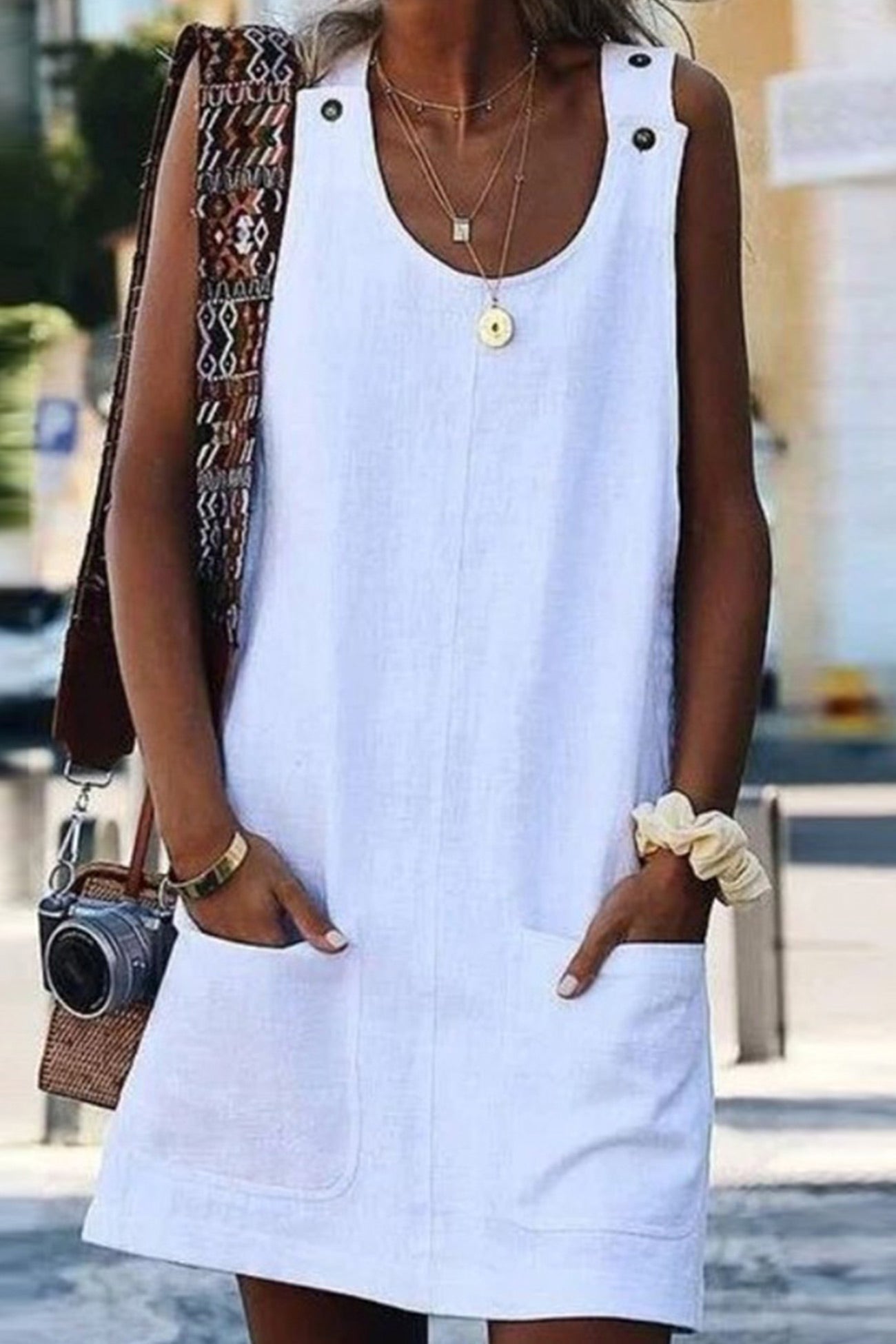 Linen Button-down Baggy Sundress - Fashionpara
