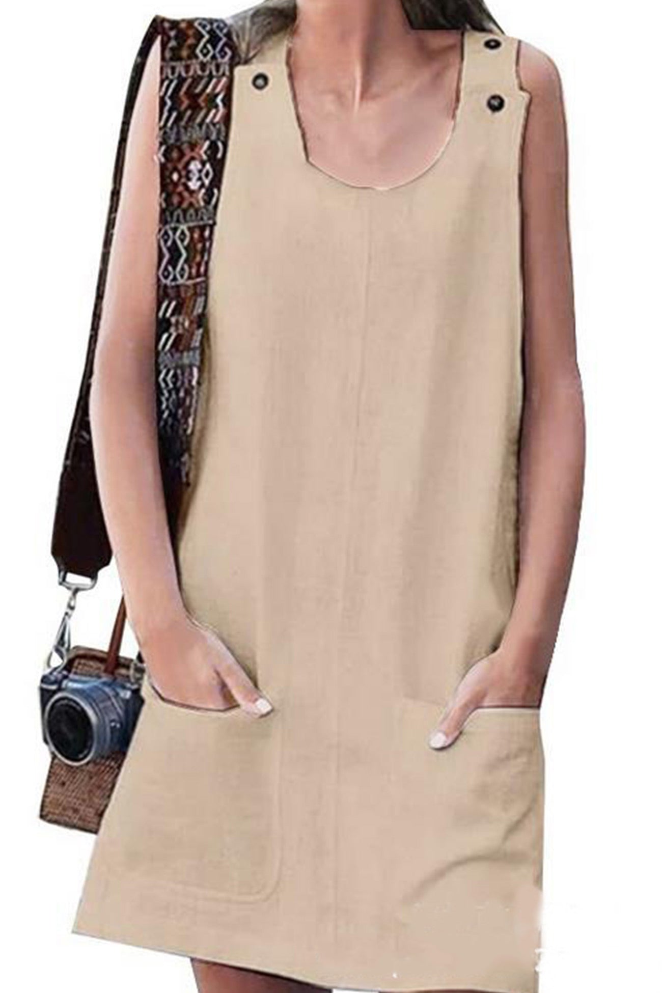 Linen Button-down Baggy Sundress - Fashionpara