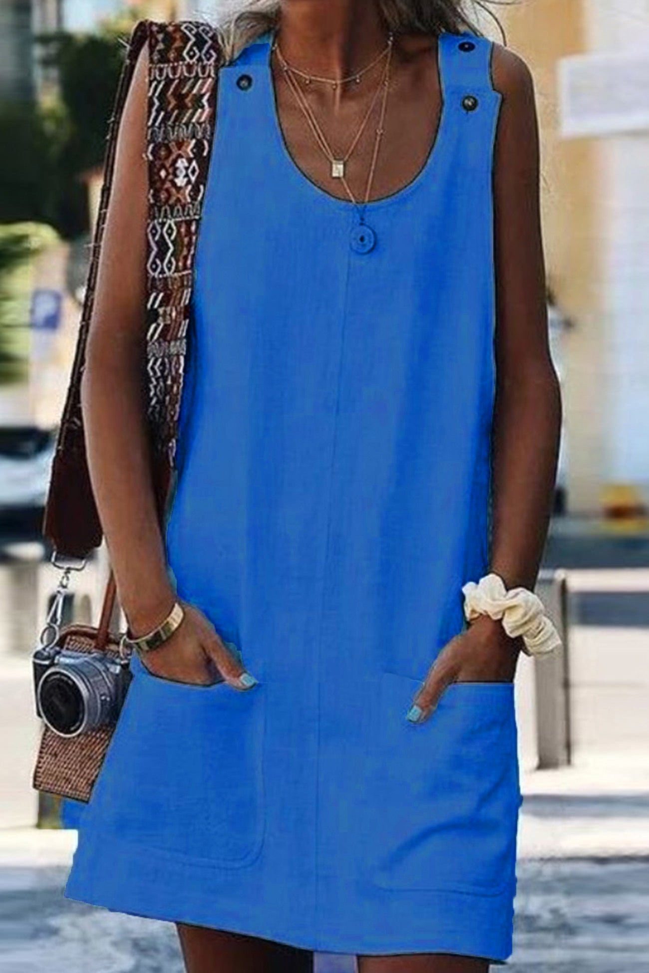 Linen Button-down Baggy Sundress - Fashionpara