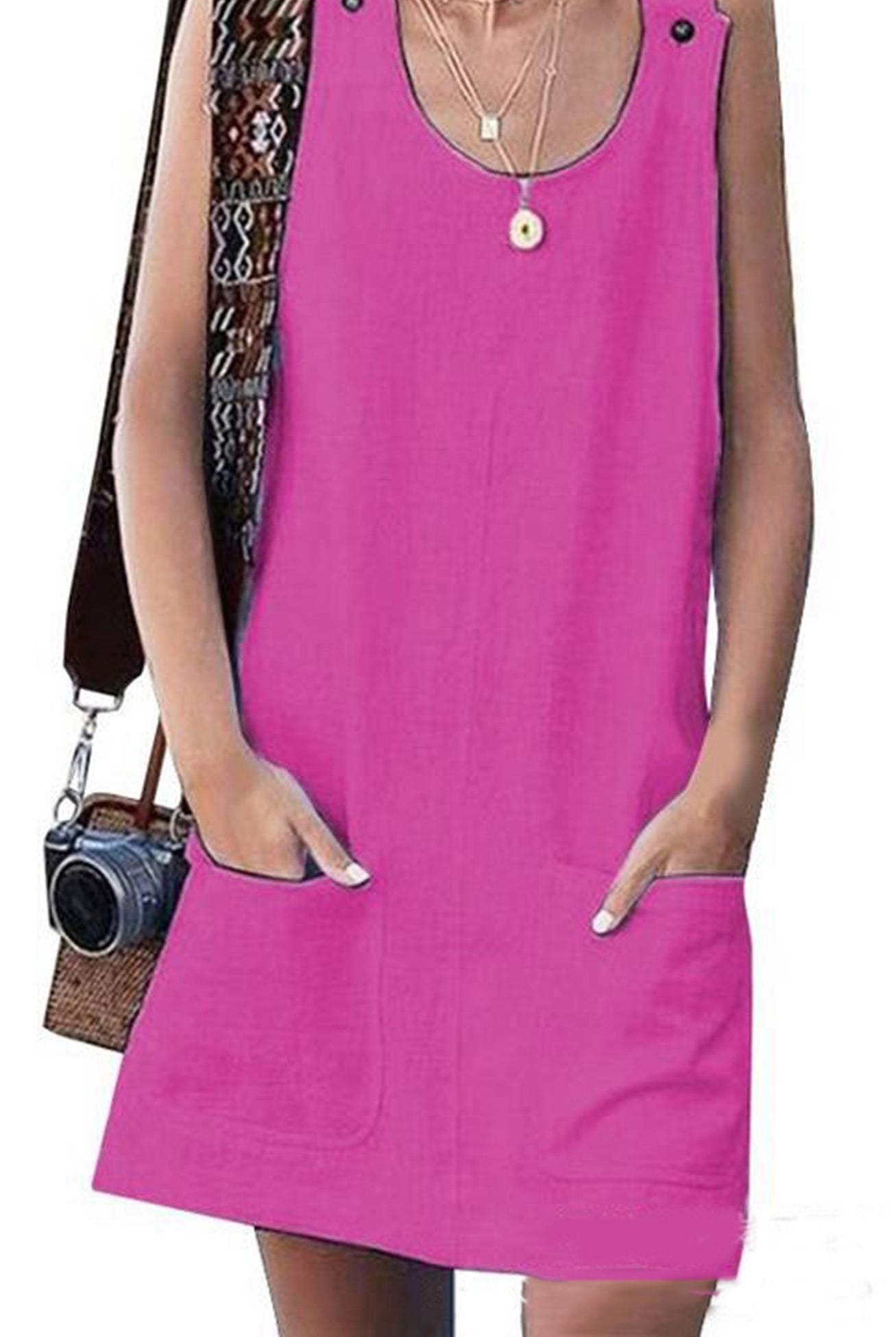 Linen Button-down Baggy Sundress - Fashionpara