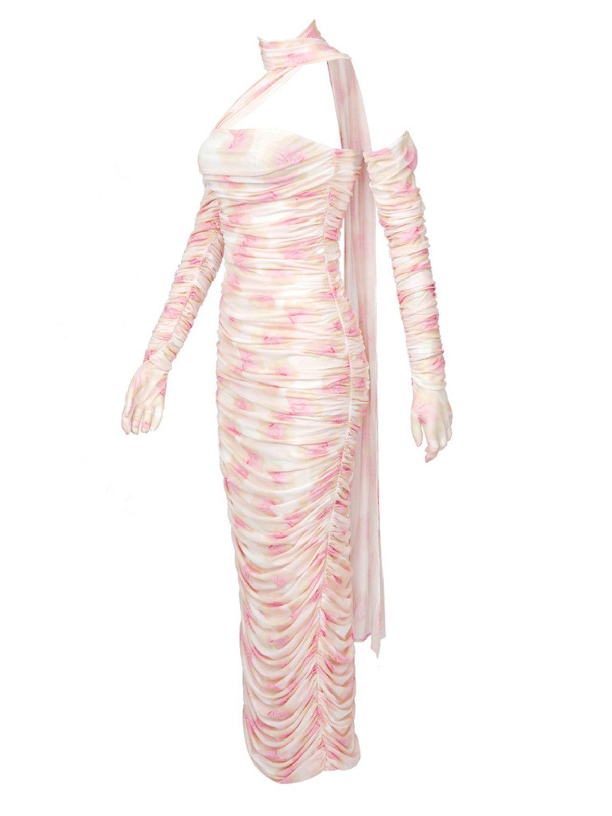 Livana Floral Mesh Maxi Dress With Gloves