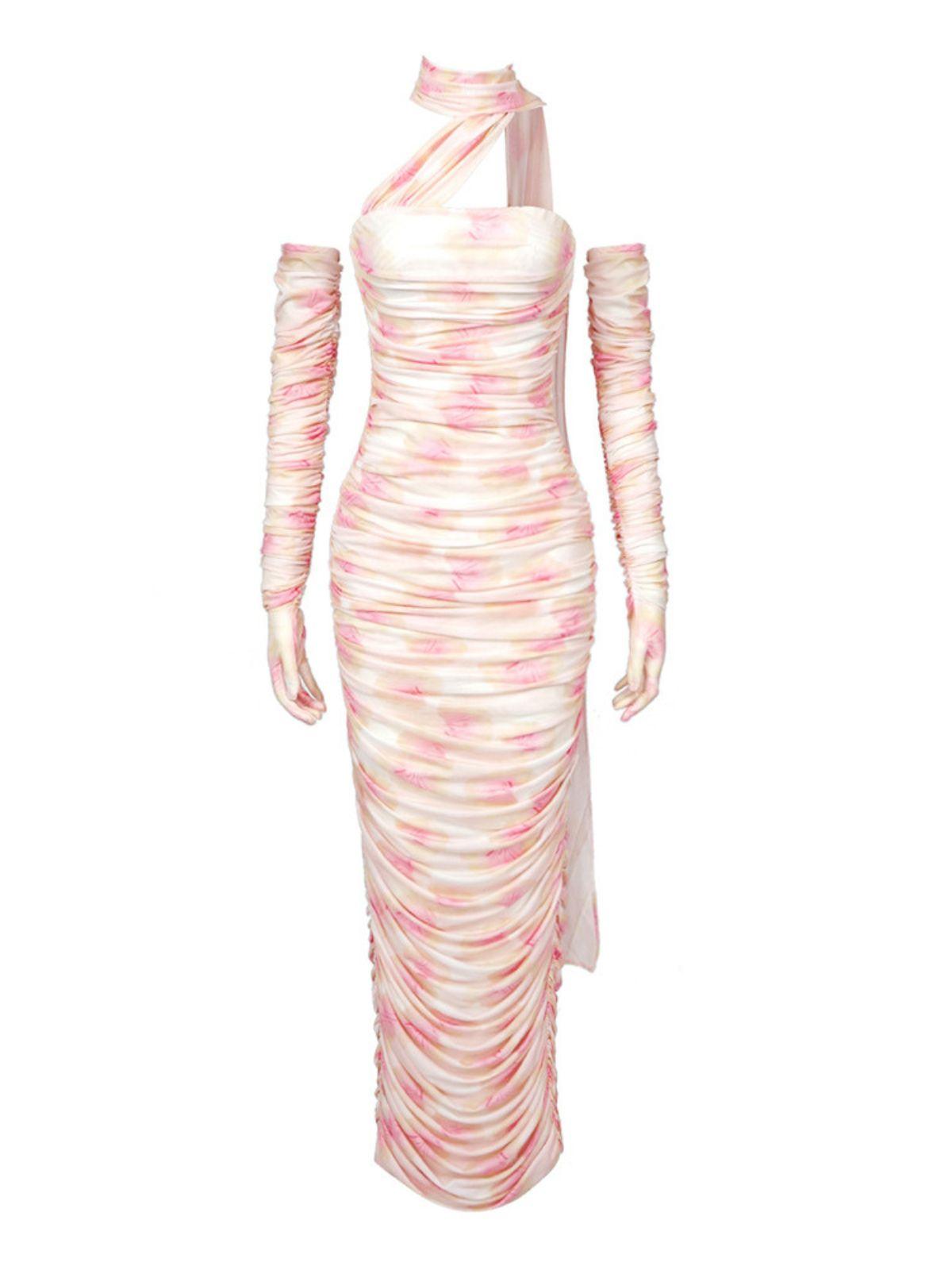 Livana Floral Mesh Maxi Dress With Gloves