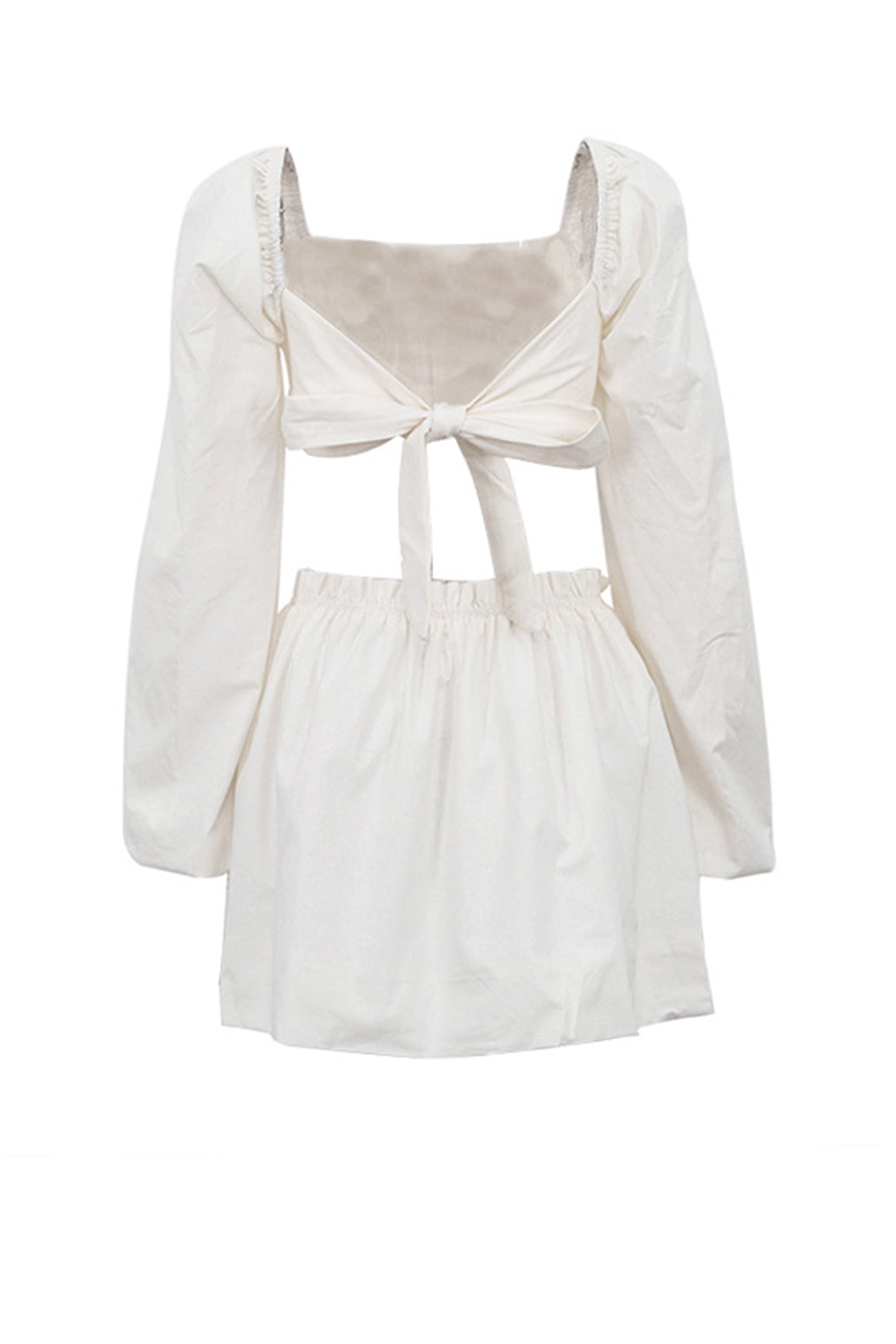 Long Puff Sleeve Ruched Crop Top Skirt Suits