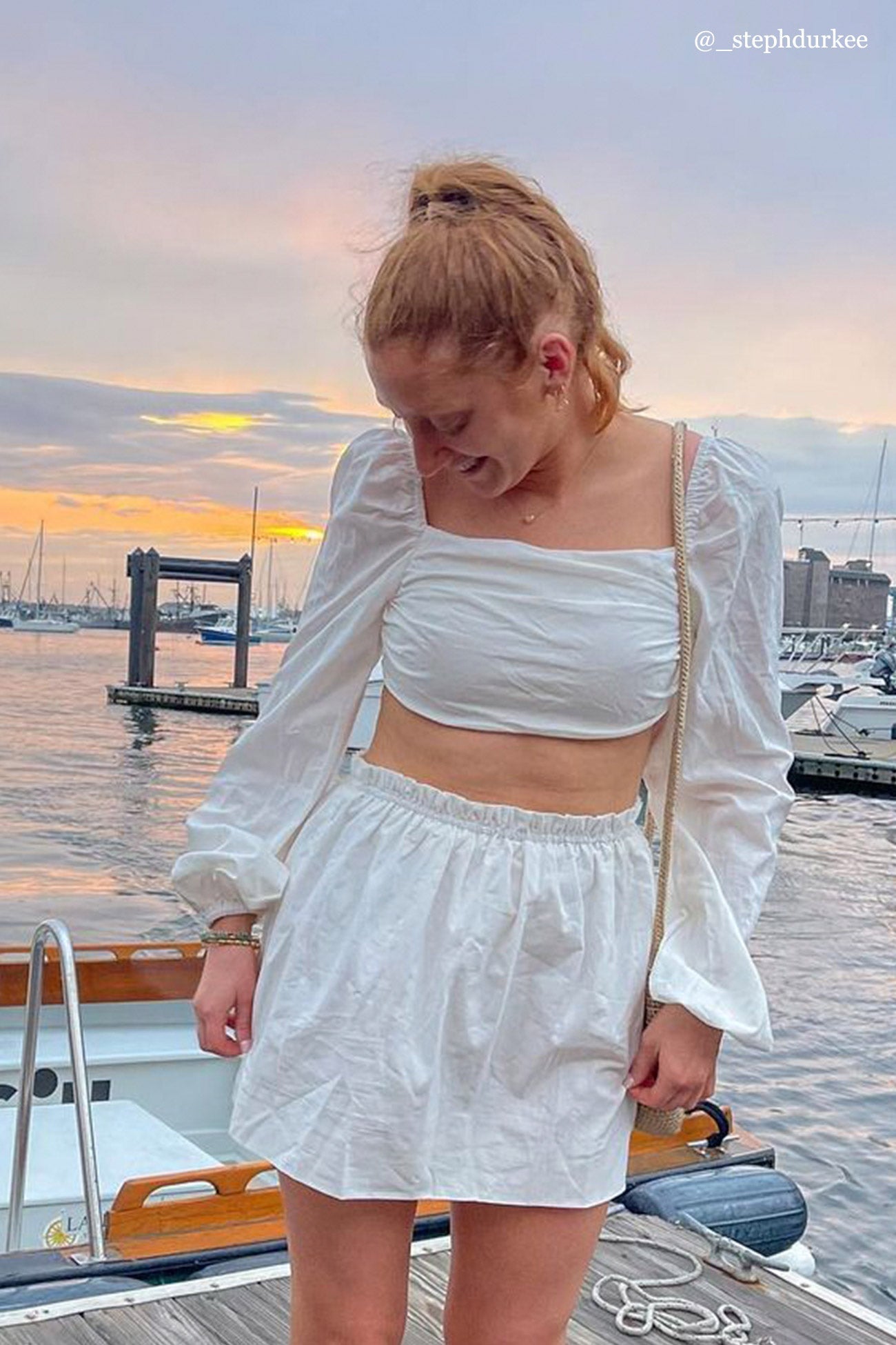 Long Puff Sleeve Ruched Crop Top Skirt Suits