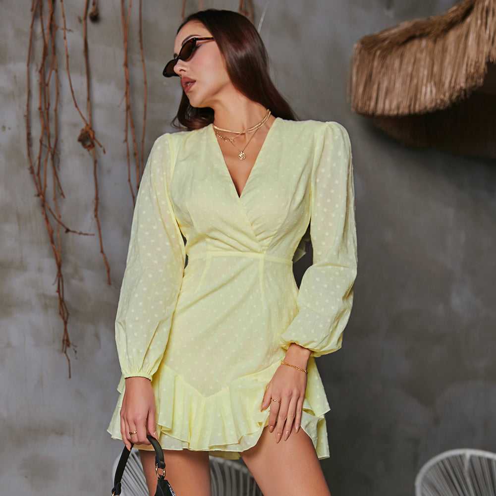 KittenAlarm - Long Sleeve V-neck Spring Dress