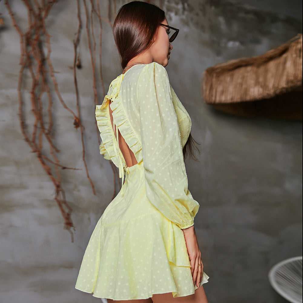 KittenAlarm - Long Sleeve V-neck Spring Dress
