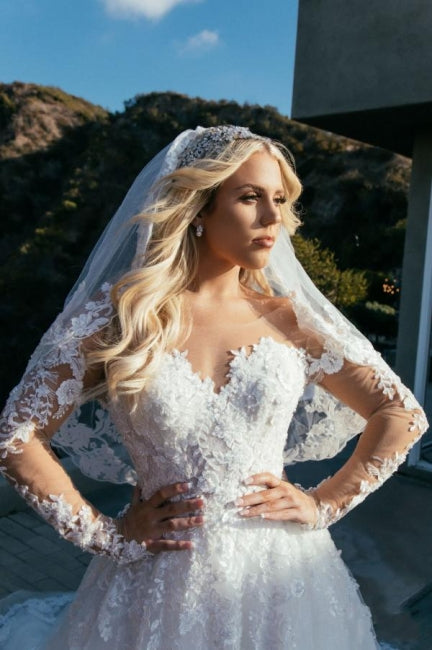 Unique A-Line Long Sleeves Sweetheart Princess Wedding Dress with Lace - Fashionpara