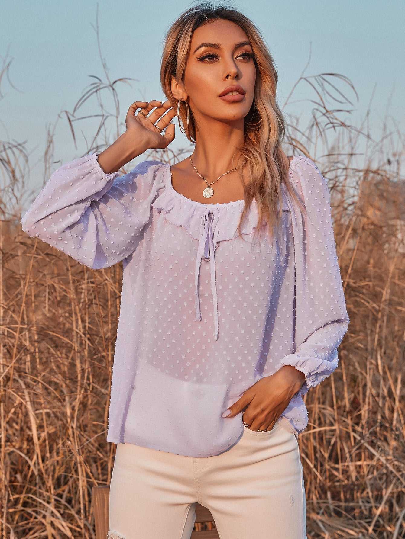 Long-sleeved Square-neck Girly Fairy Style Blouse - Fashionpara