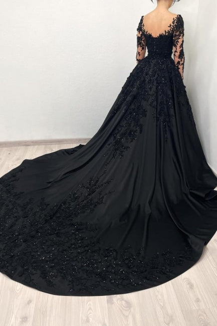 Ball Gown Black Long sleeves Sweetheart Princess Evening Dress - Fashionpara