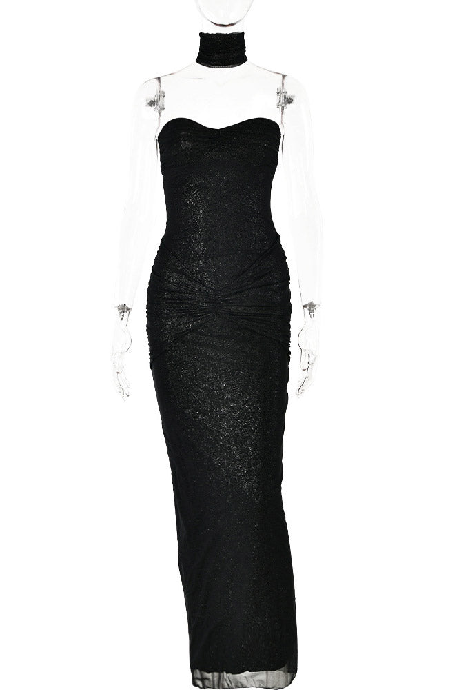 Long Black Strapless Evening Dress Prom Gown