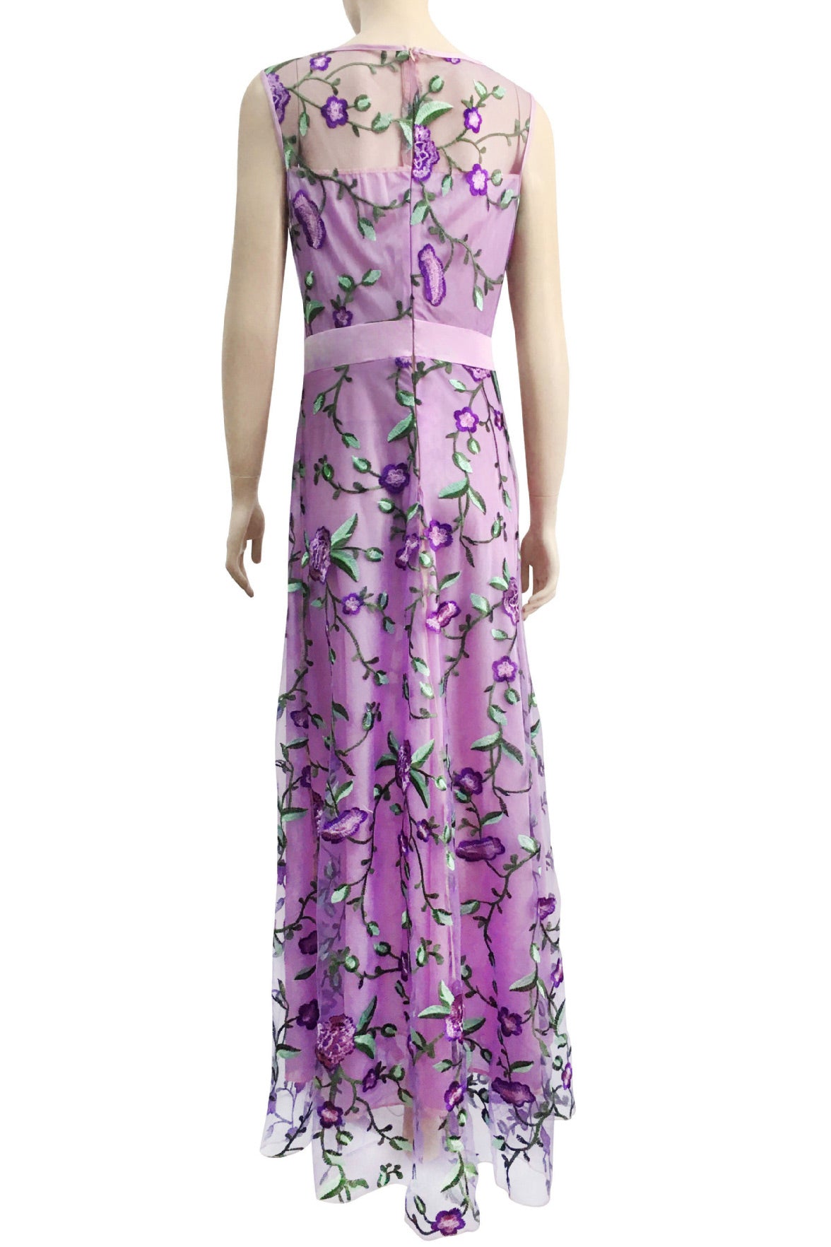 Floral Embroidered Scoop Neck Sleeveless A-Line Gown