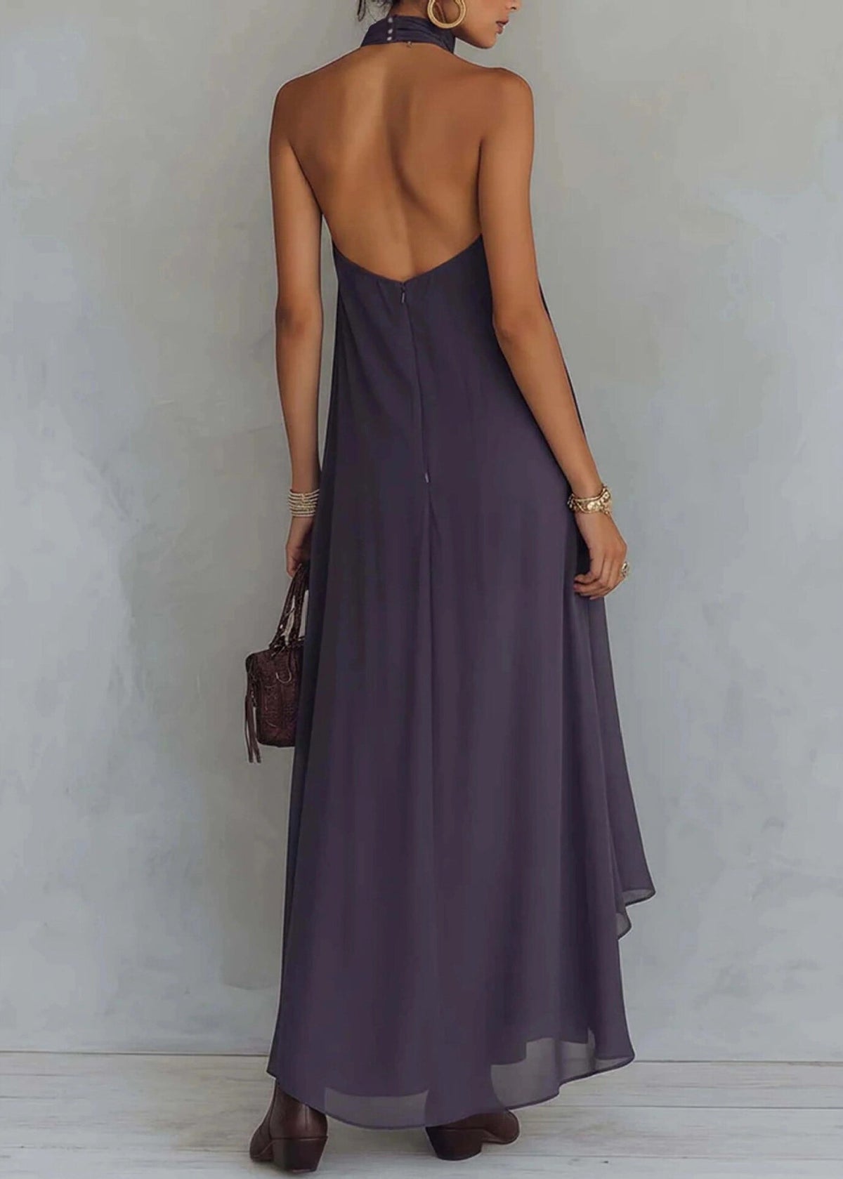 Embroidered Halter Neck Sleeveless Tiered Ruffle Midi Dress - View 2