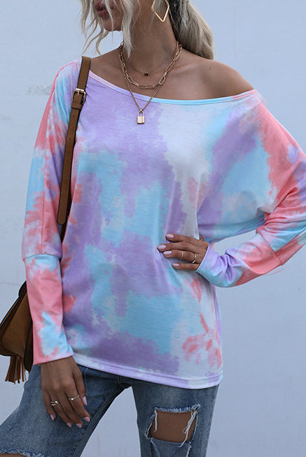 Loose Tie-dye Scoop Long Sleeve Top