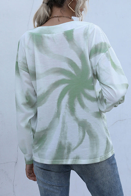 V-neck Tie-dye Gradient Buttoned Sweatshirt