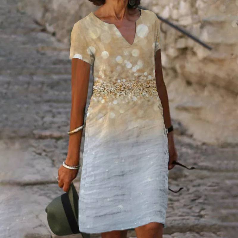 Floral Print V-Neck Short Sleeve Shift Midi Dress - View 3