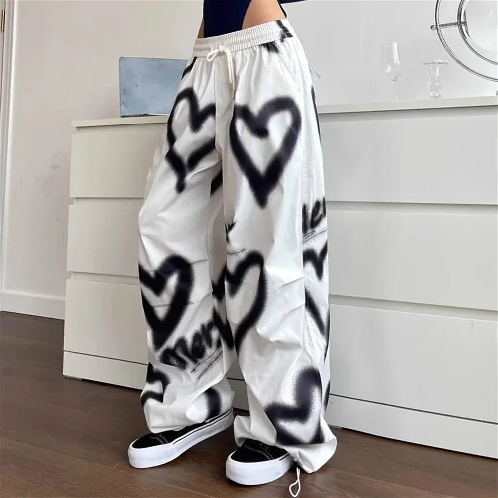 Graffiti Wide Leg Elastic Drawstring Jogging Pant