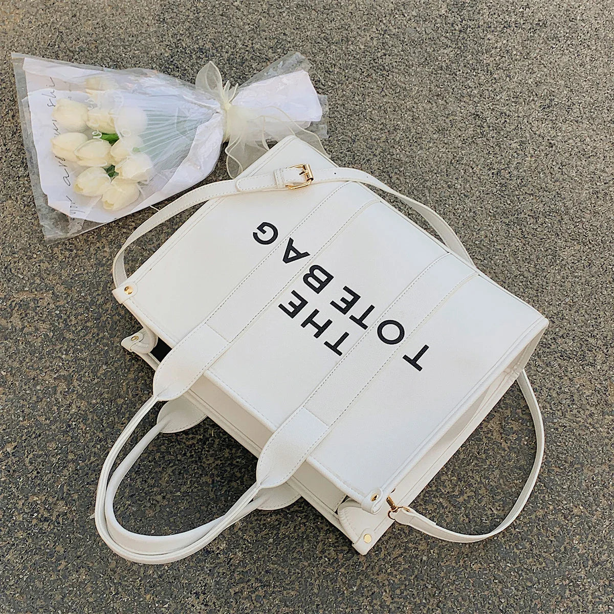 Letter Soft PU Leather Tote Shoulder Handbag