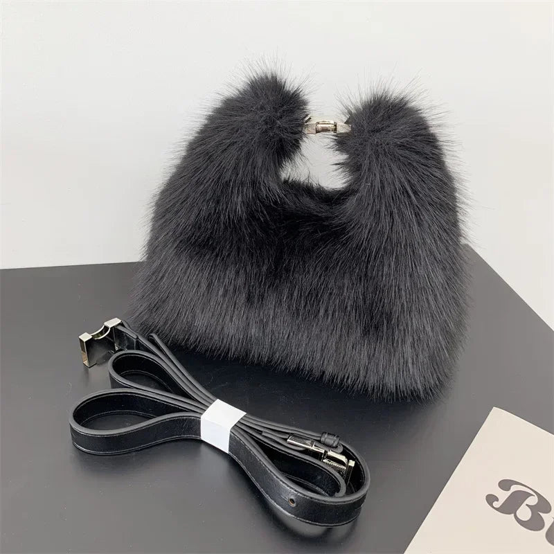 Luxury Faux Fur Plush Evening Clutch Crossbody Handbag