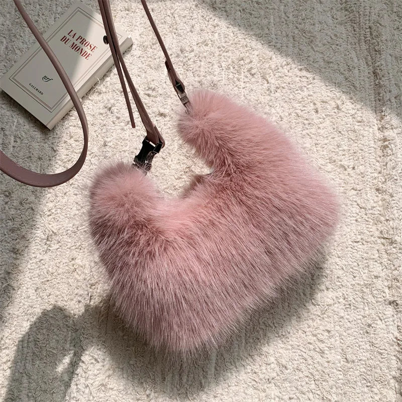 Luxury Faux Fur Plush Evening Clutch Crossbody Handbag