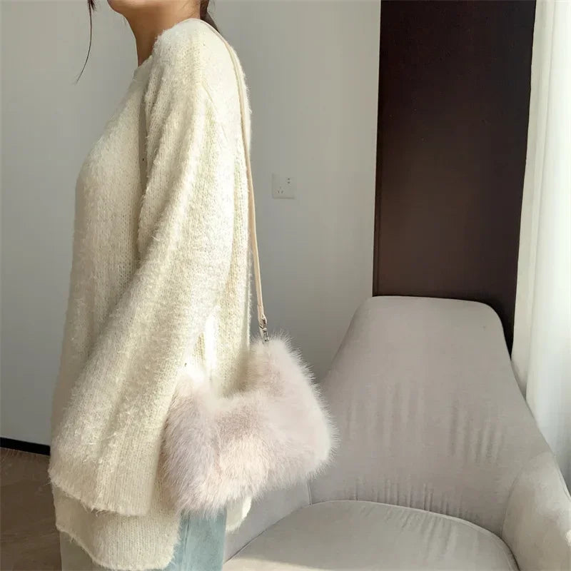 Luxury Faux Fur Plush Evening Clutch Crossbody Handbag