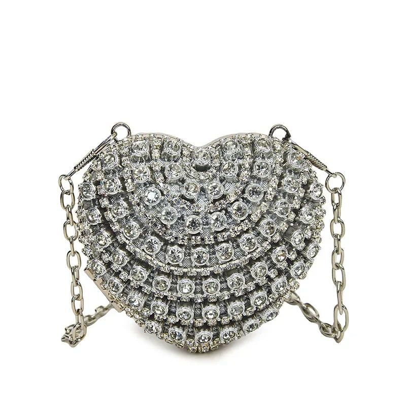 Luxury Mini Diamond Heart Shape Crystal Clutch Bag