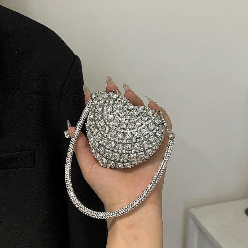 Luxury Mini Diamond Heart Shape Crystal Clutch Bag