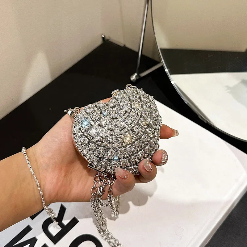 Luxury Mini Diamond Heart Shape Crystal Clutch Bag