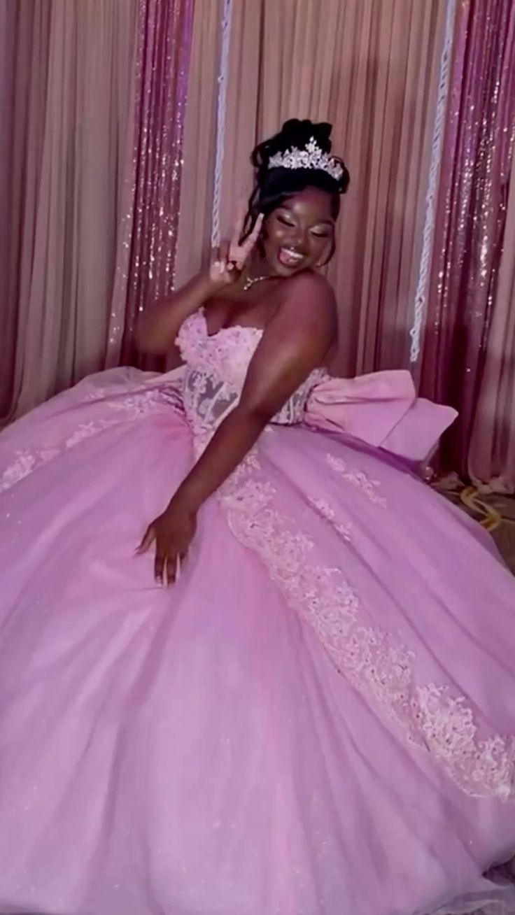 Pretty Strapless Tulle Appliques Ball Gown Pink Formal Quinceanera Dress With Bow D1761