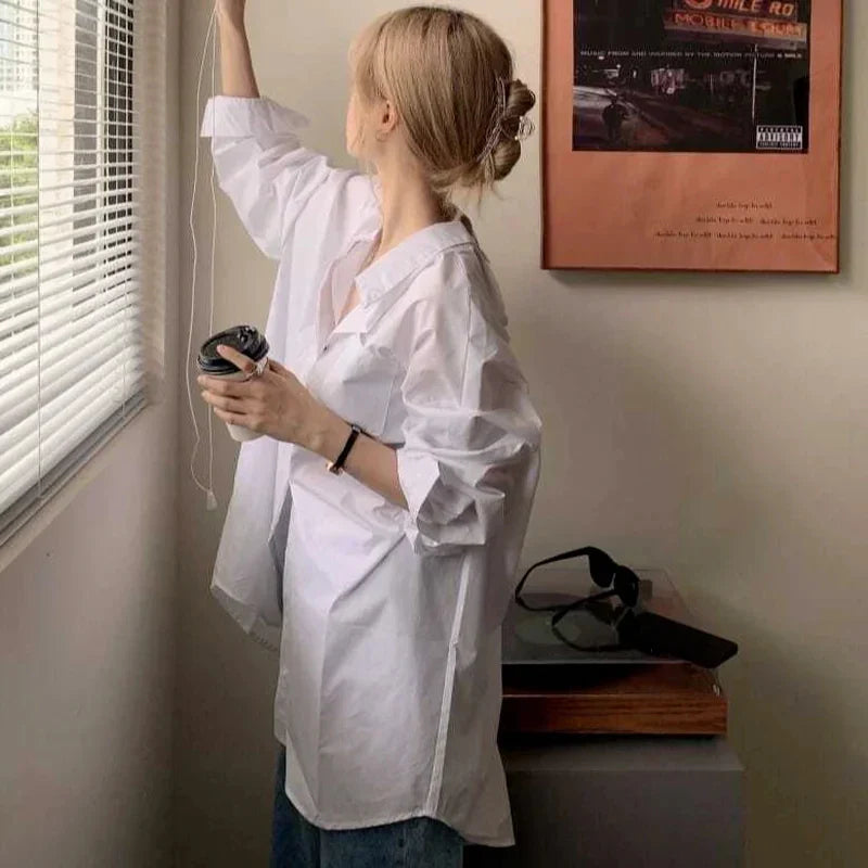 Oversized Bandage Long Sleeve Streetwear White Blouse